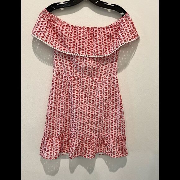 CITY STUDIO Womens Red Eyelet Off Shoulder Above The Knee Dress size 7 - Picture 3 of 5